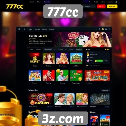 Interface do usuário do site 777cc em destaque